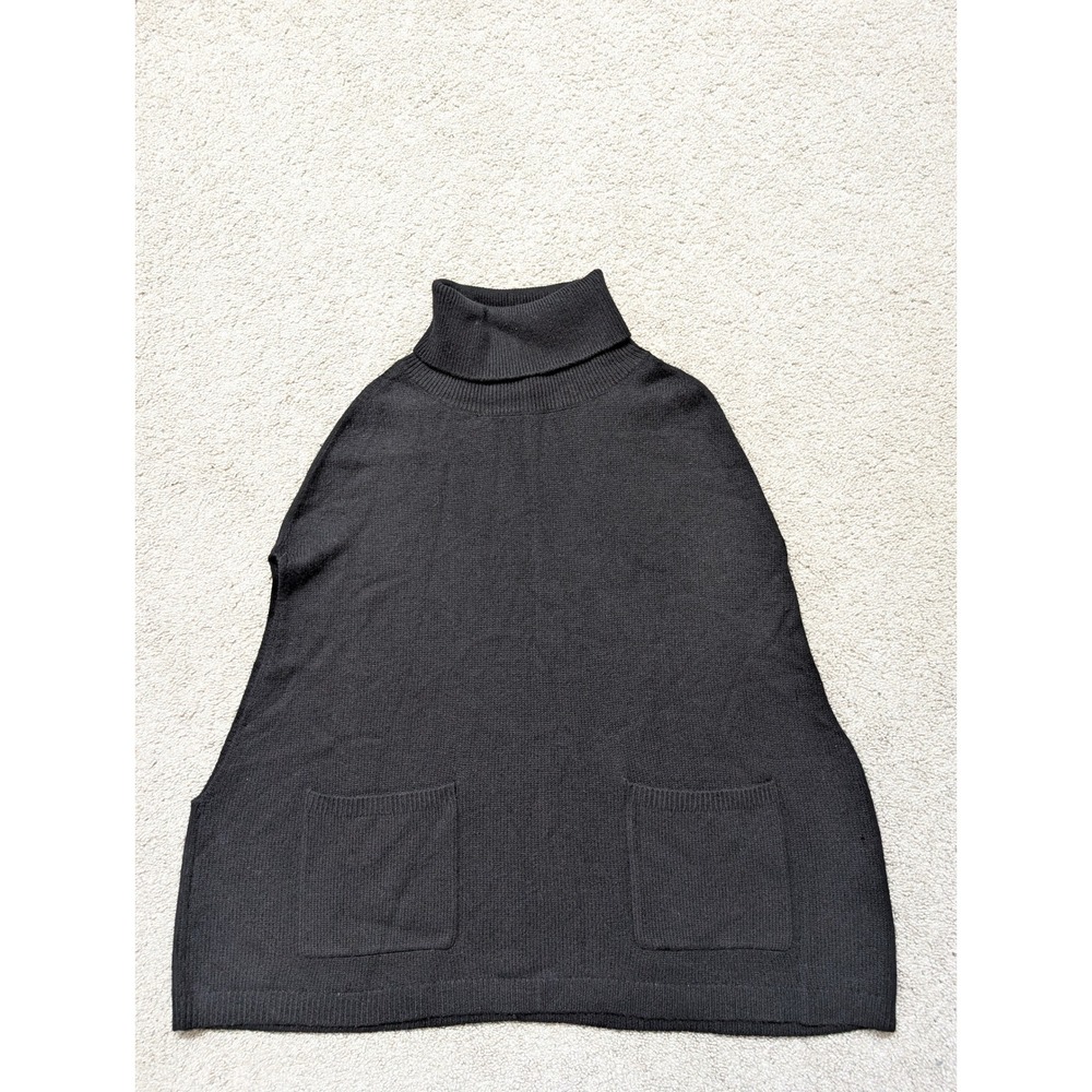 Tahari Poncho Sweater Women One Size Merino Cashmere Black Turtleneck Pockets